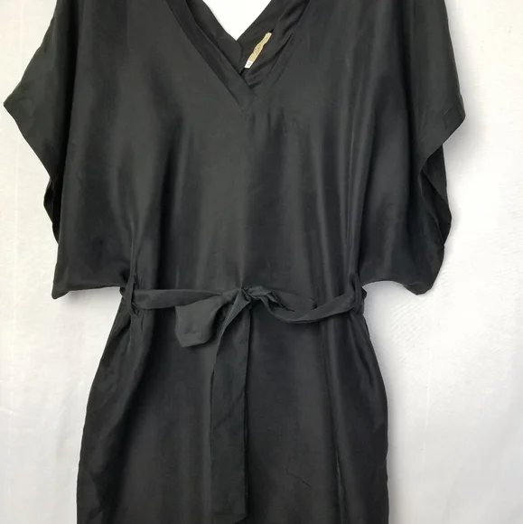 Piko 1988 Black Silk Short Dolman Sleeve Belted Mini Dress Size Medium - Picture 3 of 11
